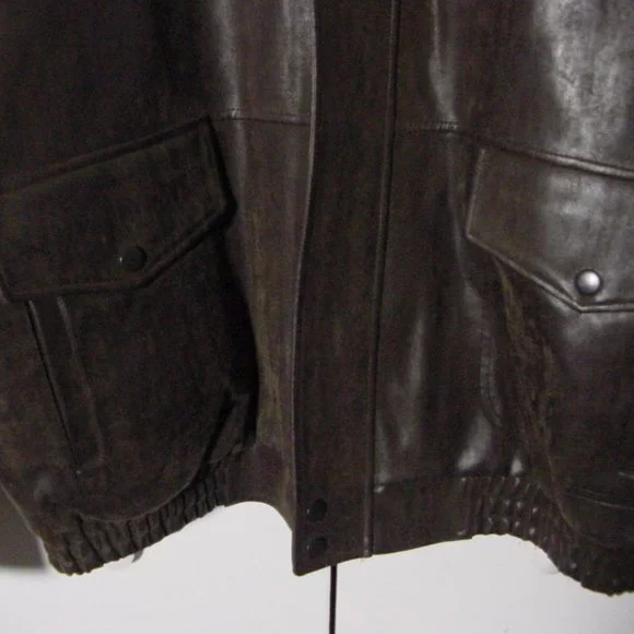 Vtg Mountain Man Brown Faux Leather Bomber Jacket Sz XL